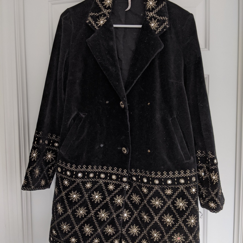 Free People Velvet, Embroidered Coat